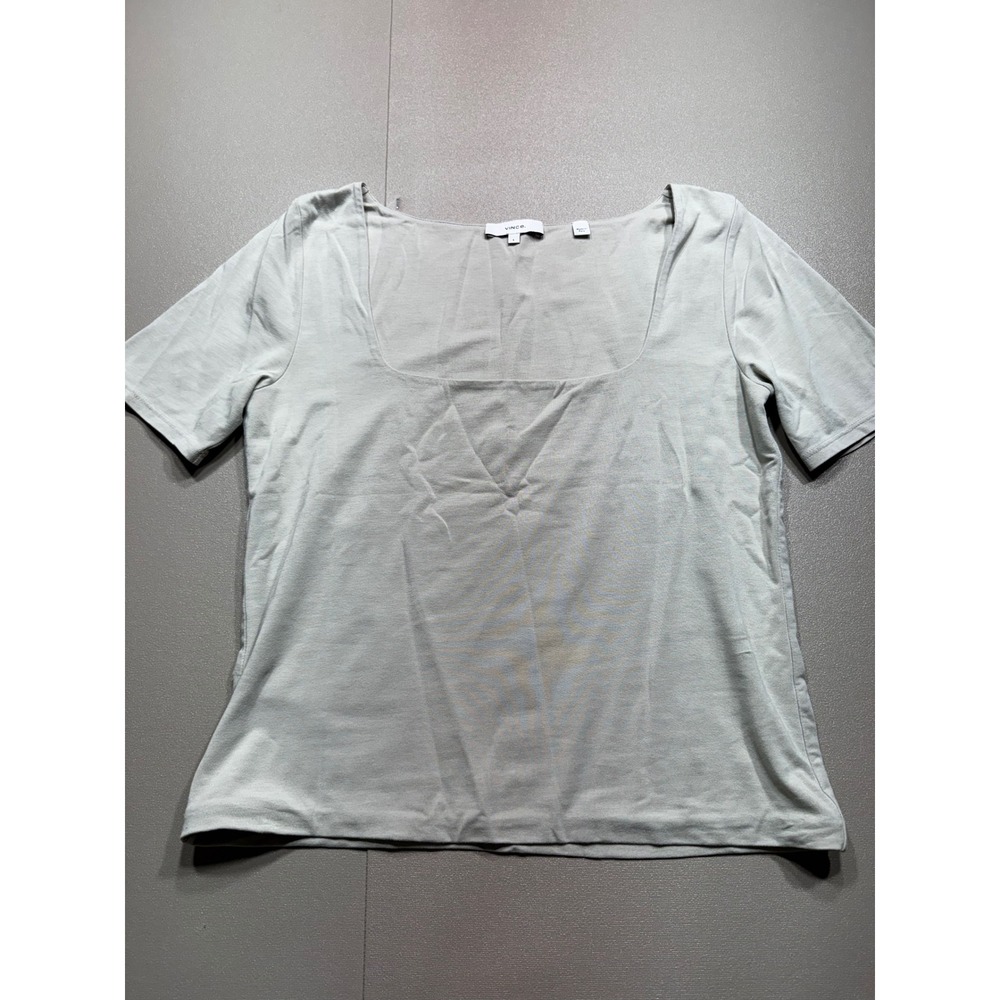 Vince Womens Pima Cotton Blend Square Neck Short Sleeve Top Tan Large‎